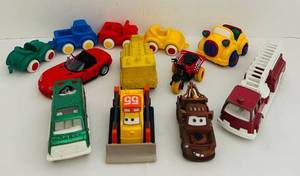 lot 109C image: FR - Collection of 11 Assorted Toy Cars and Trucks Including Disney Pixar, Fire Truck, and Vintage Vehicles