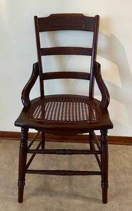 lot 185C image: LR - Antique Wood Arm Chair with Woven Cane Seat