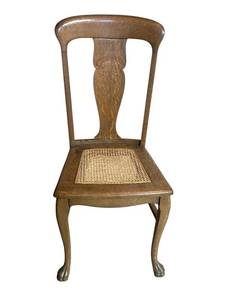 lot 224C image: LL - Vintage Wooden Dining Chair with Cane Seat and Carved Backrest