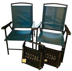 lot 230C image: LL - Set of 2 Blue Folding Mesh Patio Chairs with Matching Carry Bags