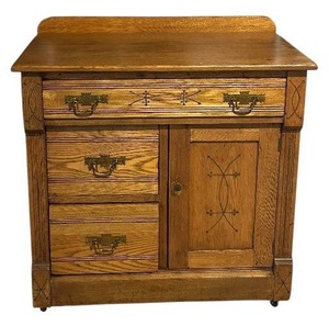 lot 238C image: LL - Antique Wooden Washstand with Three Drawers and Cabinet