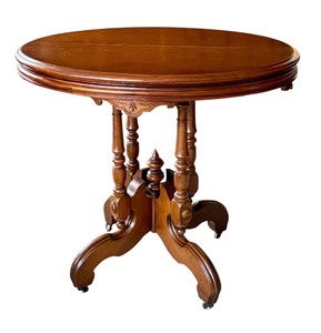 lot 58C image: FR - Victorian Eastlake Walnut Oval Parlor Table