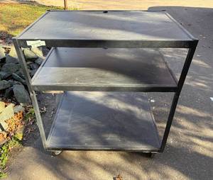 lot 31 image: Heavy Duty Black Utility Cart with Three Shelves on Casters 44x40x27 in