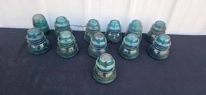lot 50 image: Set of Vintage Green Glass Electrical Insulators USA