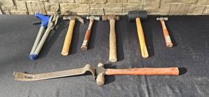 lot 74 image: Collection of Hammers, Pry Bar, and Cutting Tool Including Craftsman and Vaughan