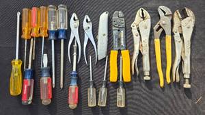 lot 94 image: Large Assorted Hand Tool Lot with Screwdrivers, Pliers, Wire Strippers and More