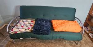 lot 126 image: Metal Frame Futon Sofa Bed with Green Mattress
