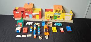lot 137 image: Vintage Fisher-Price Little People Village Playset with Figures and Vehicles