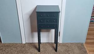 lot 161 image: Green Wooden Side Table with 3 Drawers 28x13x10 Inches