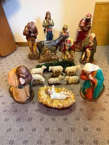 lot 164 image: Large Hand-Painted Nativity Set with Figures