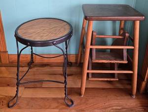 lot 188 image: Pair of Small Tables - Wood Step Stool and Metal Accent Table