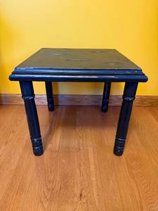 lot 211 image: Vintage Black Wooden Footstool with Turned Legs