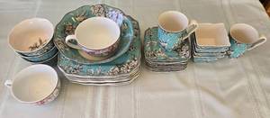 lot 234 image: 222 Fifth Adelaide Fine China Dinnerware Collection Turquoise and Maroon