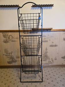lot 240 image: 3-Tier Black Metal Wire Basket Stand