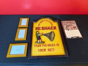 lot 242 image: Fishing Decor Sign, Message Board, and Set of 3 Picture Frames