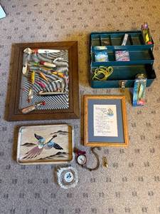 lot 256 image: Vintage Fishing Tackle Box with Lures, Tackle, and Fishing Decor Collection