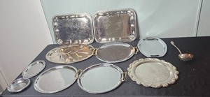 lot 262 image: Collection of Silverplate Serving Trays and Colonial Style Ladle