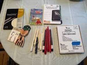 lot 266 image: Mixed Office and Household Lot Sheet Protectors, Stationery, Screen Protector, Invitations, Candles, Wooden Utensils, Floor Mats