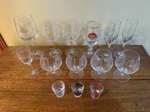 lot 273 image: Collection of Assorted Bar Glasses Including Wine, Brandy, Shot, and Beer Glasses