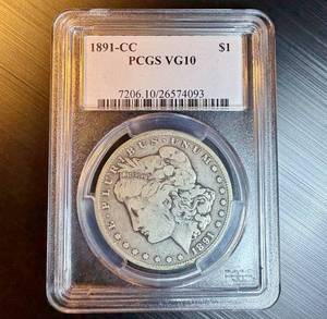 PCGS VG10 1891CC Morgan Silver Dollar Coin