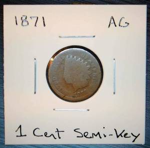 lot 19 image: Semi-Key 1871 Indianhead Penny