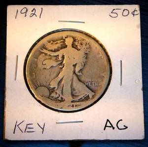 lot 25 image: Key Date 1921 Walking Liberty Half Dollar, Original Surfaces