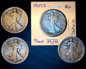 lot 26 image: 1917, 1917 S, 1920 & 1924 Walking Liberty Half Dollars