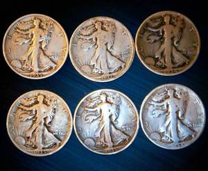 lot 27 image: 1917, 1934 P, 1934 D, (2) 1935 P, 1935 D Walking Lib Halves