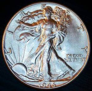 lot 23 image: Uncirculated 1946 Walking Liberty Half Dollar, Original Surfaces wFull Luster