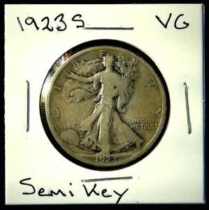 lot 33 image: Semi-Key 1923 S Walking Liberty Half Dollar, Original Surfaces