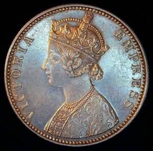 lot 34 image: AU 1890 B Great Britain India Silver Rupee, Tougher Find, possible minor brushing