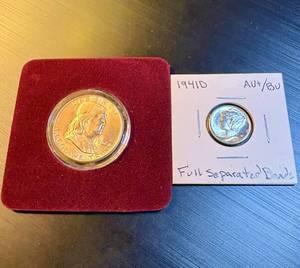 lot 20 image: Uncirculated 1962-D Franklin Half & BUAU 1941 D Merc Dime wFSB - Near Full Mint Luster