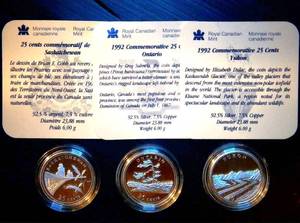 lot 14 image: (3) Proof 1992 Commemorative Canadian Provincial Sterling Silver Quarters wCOAs .535 Total ASW