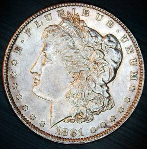 lot 45 image: AU 1881 O Morgan Silver Dollar, Original Surfaces wpartial Luster