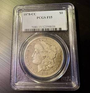 lot 51 image: PCGS F15 1878 CC Morgan Silver Dollar