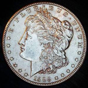 lot 65 image: Uncirculated 1888 Morgan Silver Dollar, Original Surfaces wnear Full Luster, Strong Strike