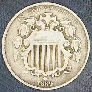 lot 66 image: VF 1869 Shield Nickel, Original Surfaces