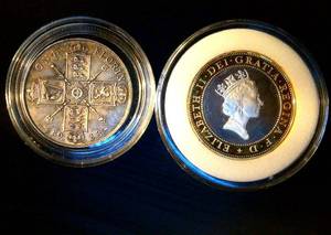 lot 75 image: AU Great Britain 1923 Silver Florin & Proof 1997 UK Commemorative 2 Pound Coins