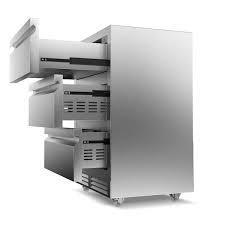 lot 183 image: TAZPI 4.9 cu. ft. 24 in. 200-Can Built-inFreestanding Triple Drawer Outdoor Cooler Fridge, Stainless Steel - Scratch & Dent - New