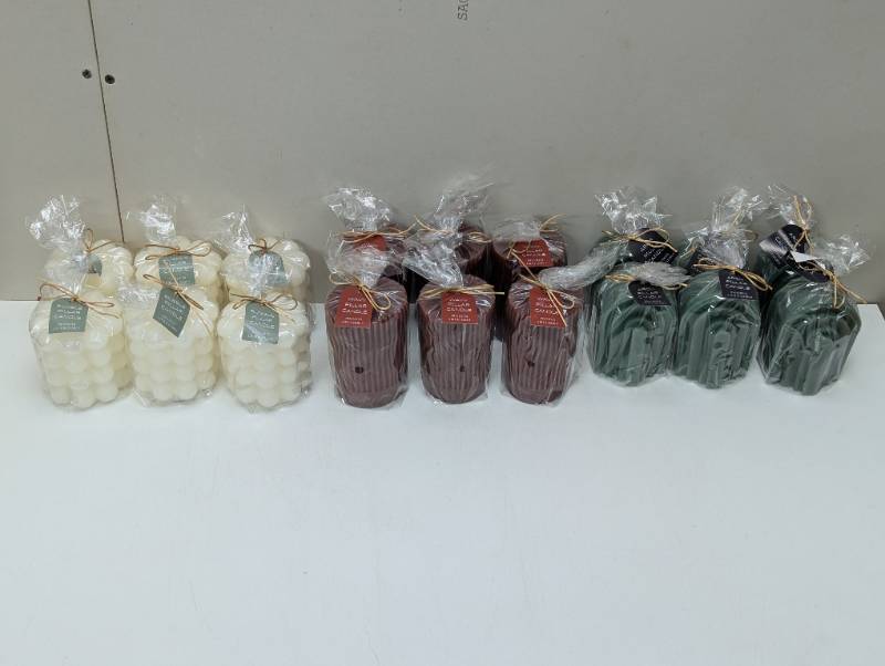 lot 148 image: 18 Piece Candle Set - 3 Skus with Qty 6  18 Candles Total
