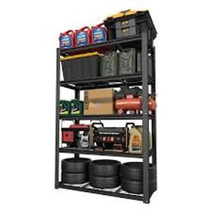 lot 32 image: 5-Tier Metal Adjustable Garage Shelves Industrial shelving Standard Bookcase in Black ( 72 in. H x 48 in. W x 20 in. D )