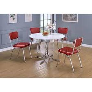 Coaster Retro 5-Piece Round White and Red Wood Top Dining Room (Set Seats-4)