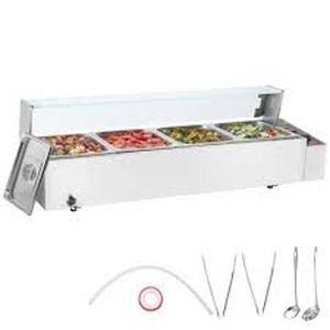 lot 38 image: VEVOR 4-Pan Commercial Food Warmer, 4 x 8QT Electric Steam Table with Glass Cover, 1500W Countertop Stainless Steel Buffet Bain Marie 86-185°F Temp Control for Catering, Restaurants, Silver