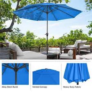 lot 39 image: 9 Ft. Aluminum Outdoor Patio Umbrella with Hand Crank Lift in Brilliant Blue - Hampton Bay