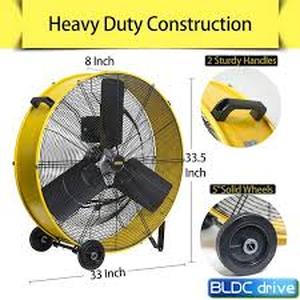 lot 42 image: Edendirect 30 in. Heavy Duty Industrial DC Drum Fan in Yellow, Variable Speed Commercial or Industrial Fan