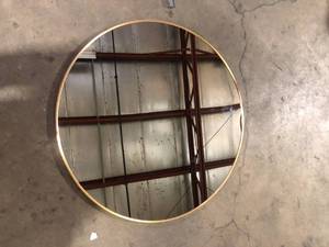 lot 4 image: Gold Round Mirror 42 Inch Large Wall Mirror Brush Metal Frame Mirror for Bathroom Living Room Decor Entryway Slight Damage Customer Returns See Pictures