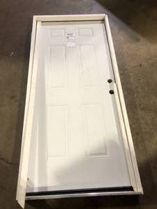 lot 36 image: JELD-WEN 36 in. x 80 in. 6-Panel Primed Steel Prehung Left-Hand Inswing Front Door wBrickmould  Customer Returns See Pictures