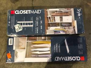 lot 52 image: Lot of ClosetMaid Style 84 in. W - 120 in. W White Tower Wall Mount 6-Shelf Wood Closet System Customer Returns See Pictures