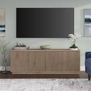 lot 8 image: Hanson 70 in. Antiqued Gray Oak TV Stand Fits TVs up to 75 in.   Customer Returns See Pictures