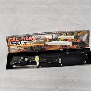 lot 114 image: Cal-Hawk 8 & 5 Hunting Knife Set in Sheath